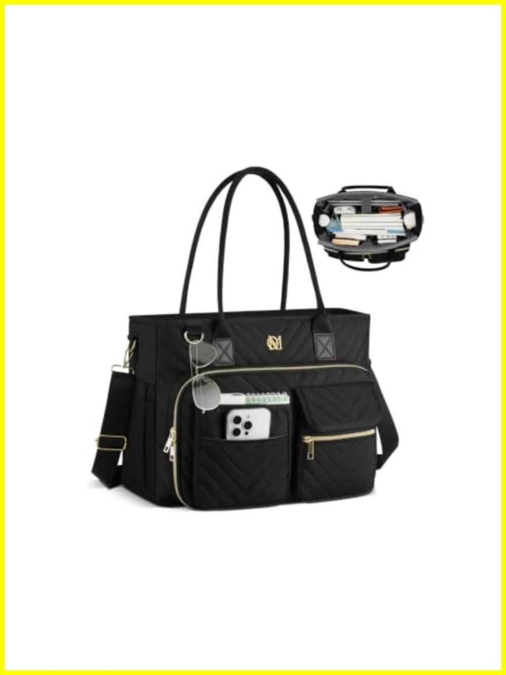 Quilted Laptop Tote Bag for Women - 15.6 inch Teacher Work Bag with Multiple